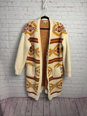 Simply southern western themed long line open front cardigan sweater large
